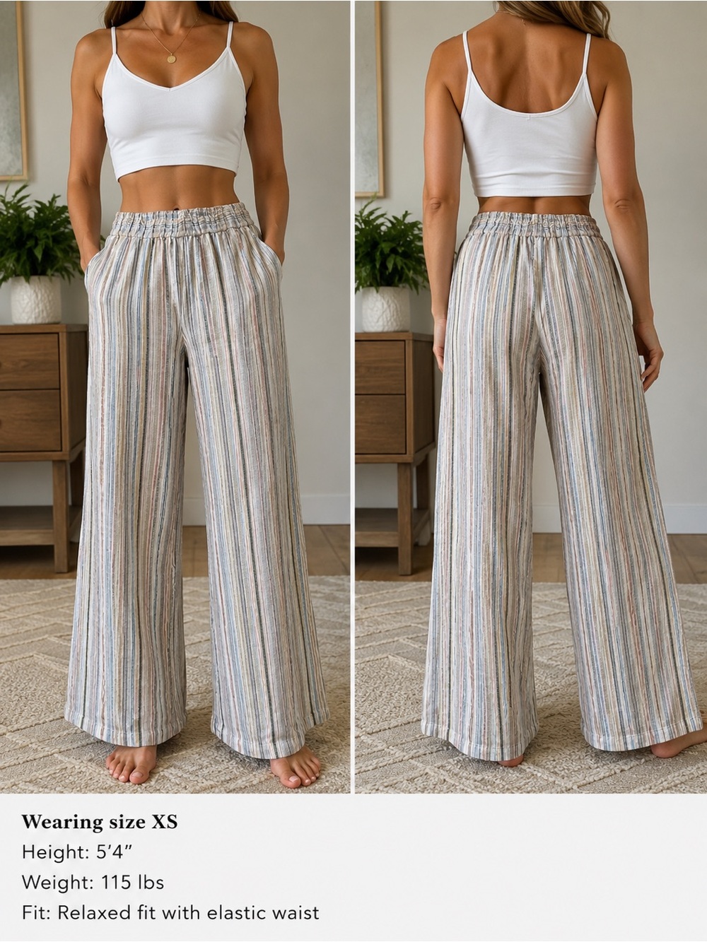 dylan Striped Linen-Blend Drawstring Pants in Beige, Pink & Blue